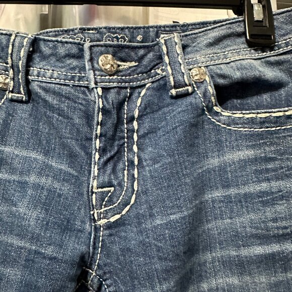 Miss Me size 30 medium blue wash zip whispered bedazzled boot cut jeans - Picture 2 of 12